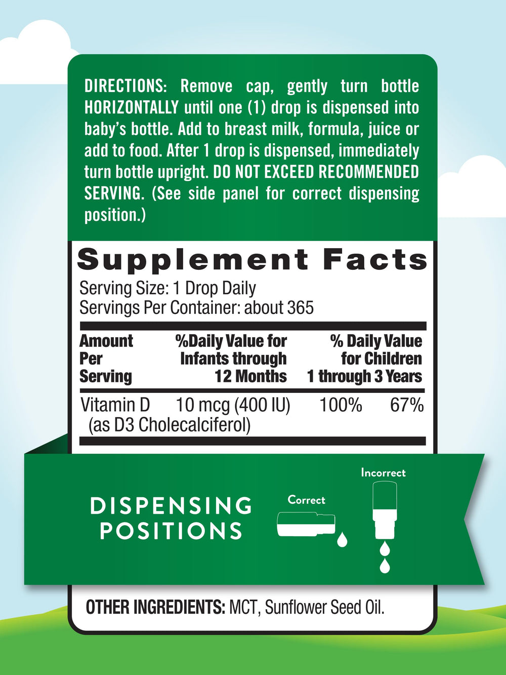 Close-up of Nature's Truth Vitamin D Drops bottle front