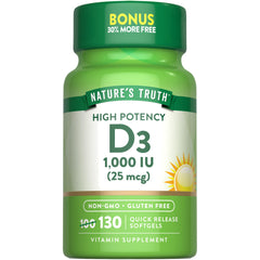 Bottle of Nature's Truth Vitamin D3 1000 IU softgels
