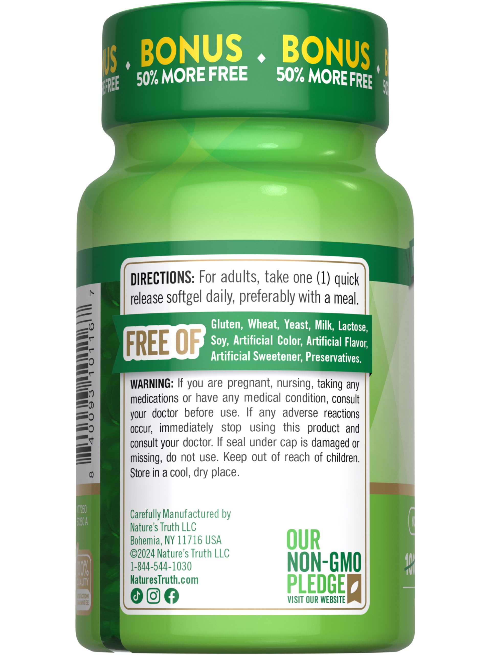 Bottle of Nature's Truth Vitamin D3 softgels for daily use