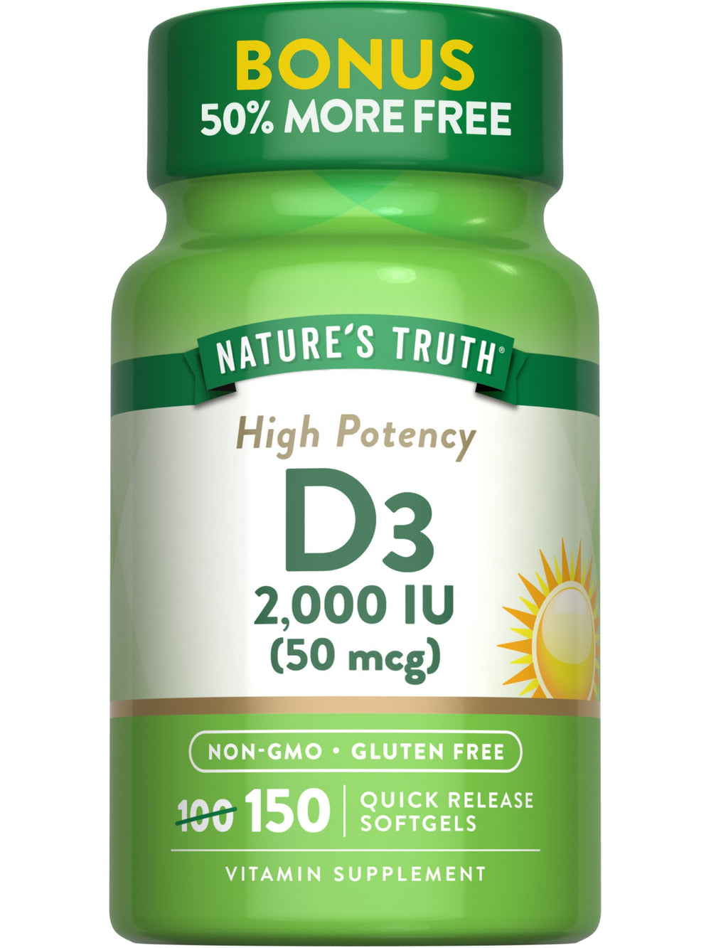 Nature's Truth Vitamin D3 2000 IU softgels bottle front view