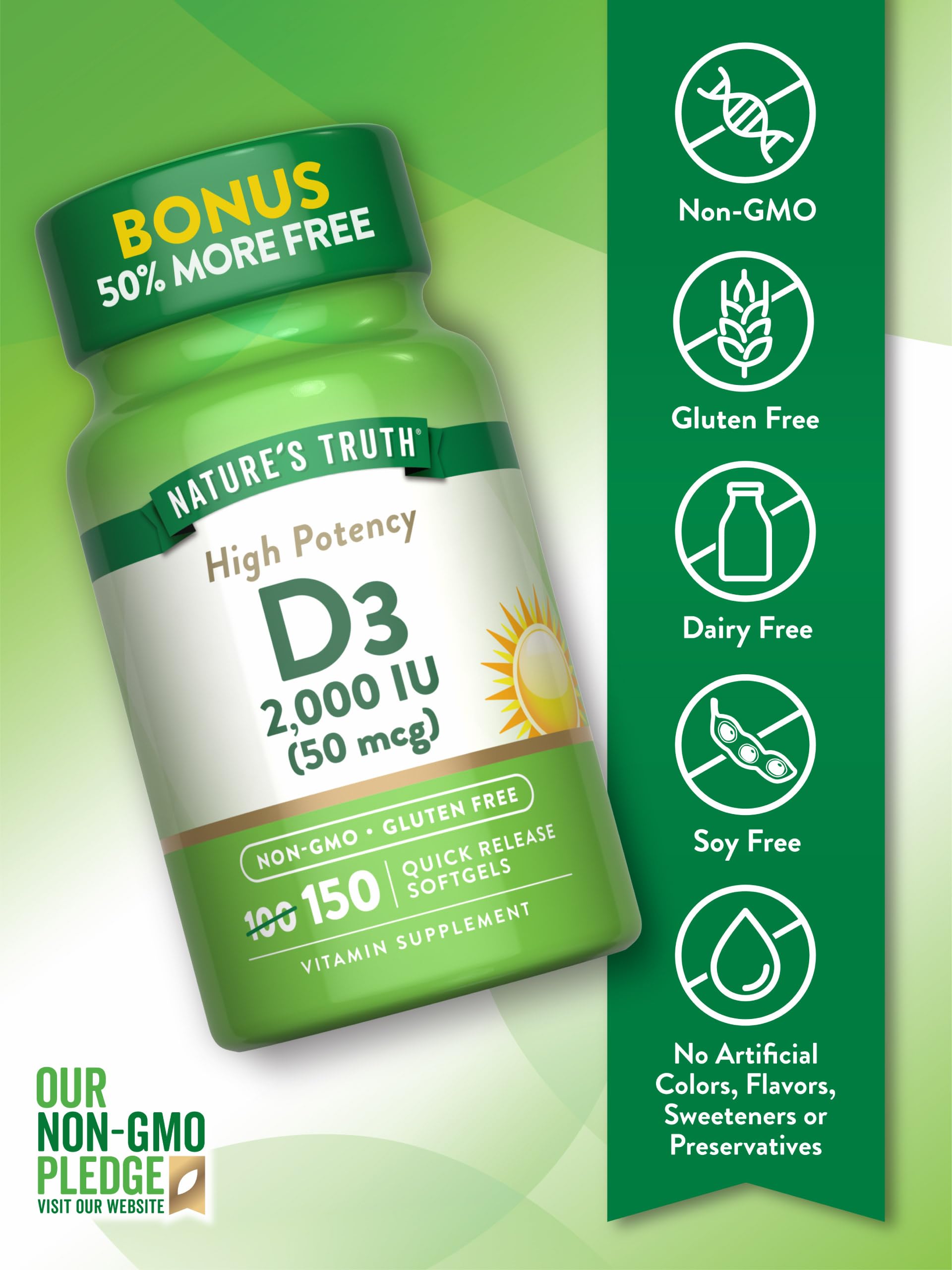 Close-up label of Nature's Truth Vitamin D3 2000 IU