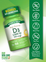 Close-up label of Nature's Truth Vitamin D3 2000 IU