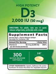 Back label showing supplement facts on Nature's Truth Vitamin D3 bottle