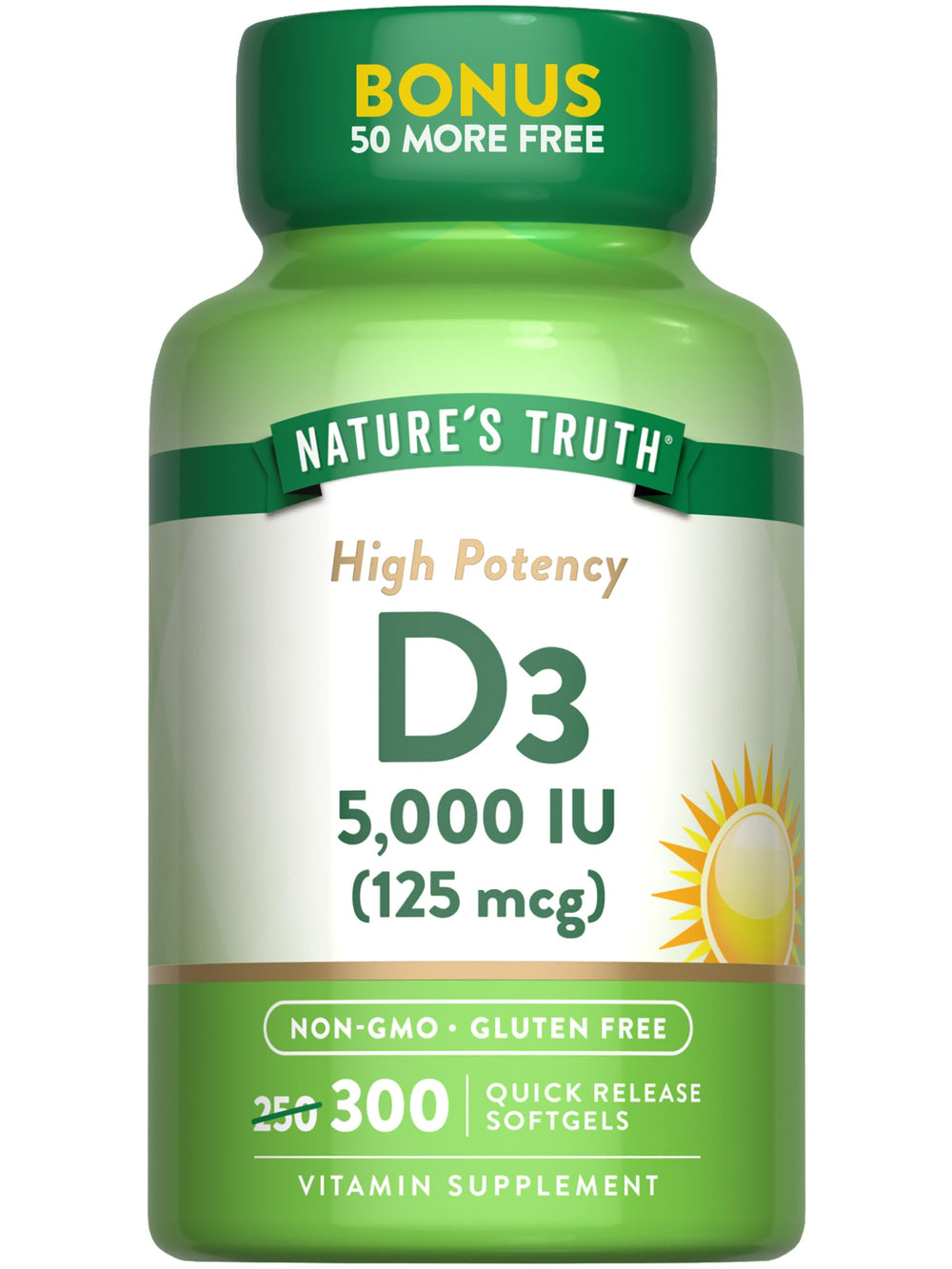 Nature's Truth Vitamin D3 5000 IU bottle with 300 softgels