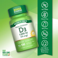 Close-up of Nature's Truth Vitamin D3 1000 IU softgels