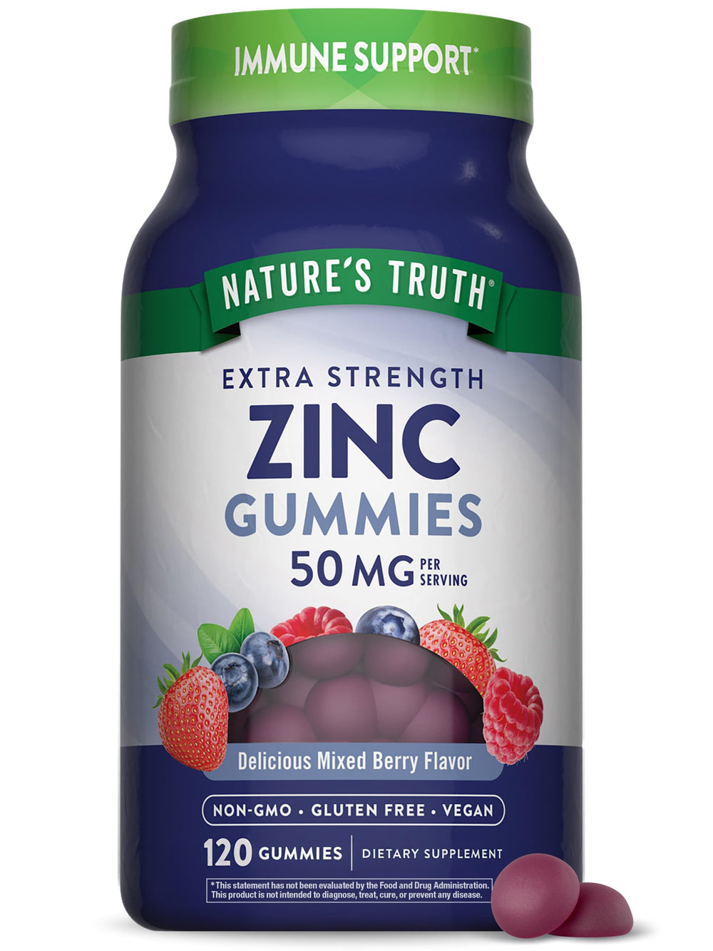 Nature's Truth Zinc Gummies for Adults bottle with Mixed Berry flavor