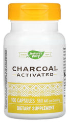 Bottle of Natures Way Activated Charcoal 260 mg with 100 capsules