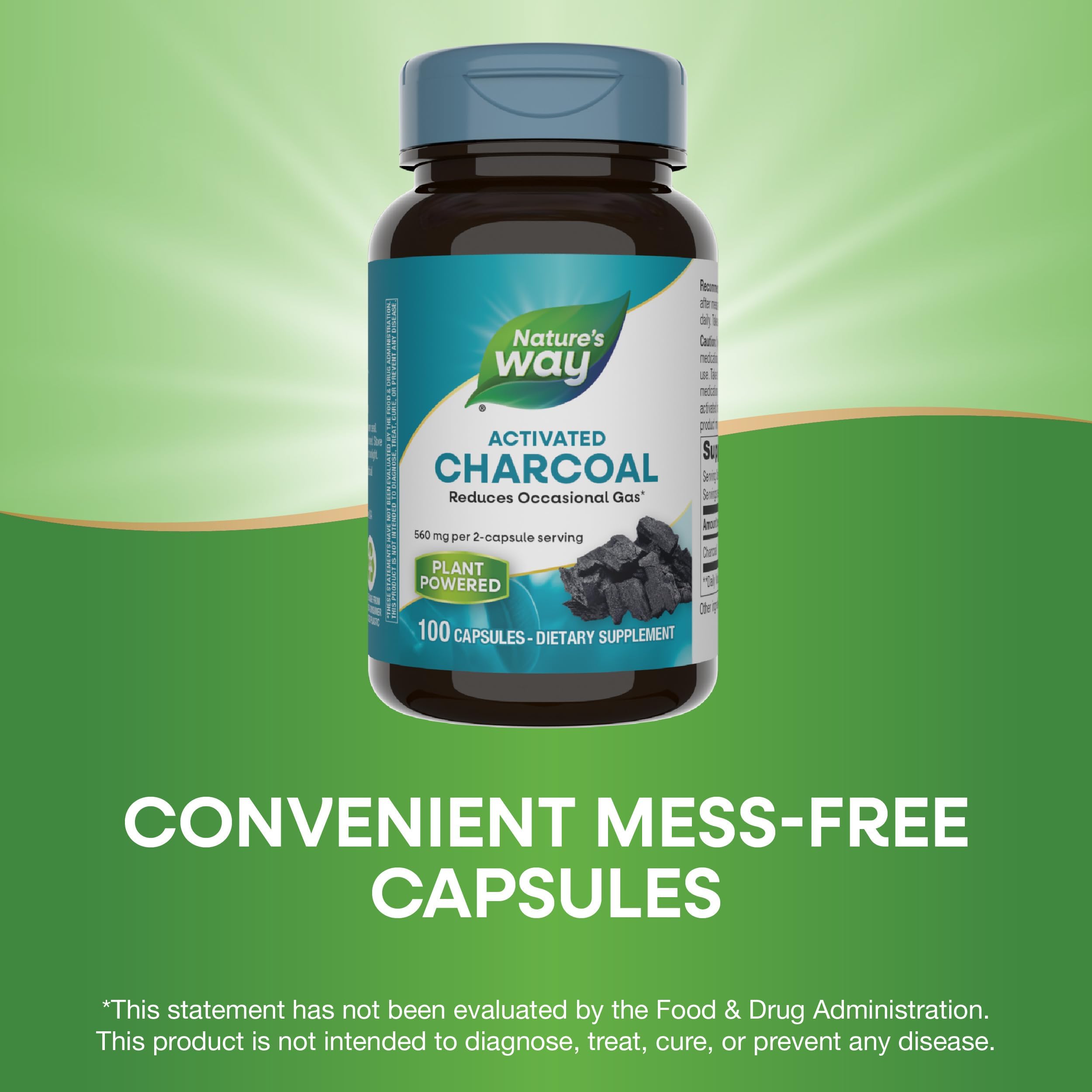 Two-capsule serving of Nature's Way Activated Charcoal capsules