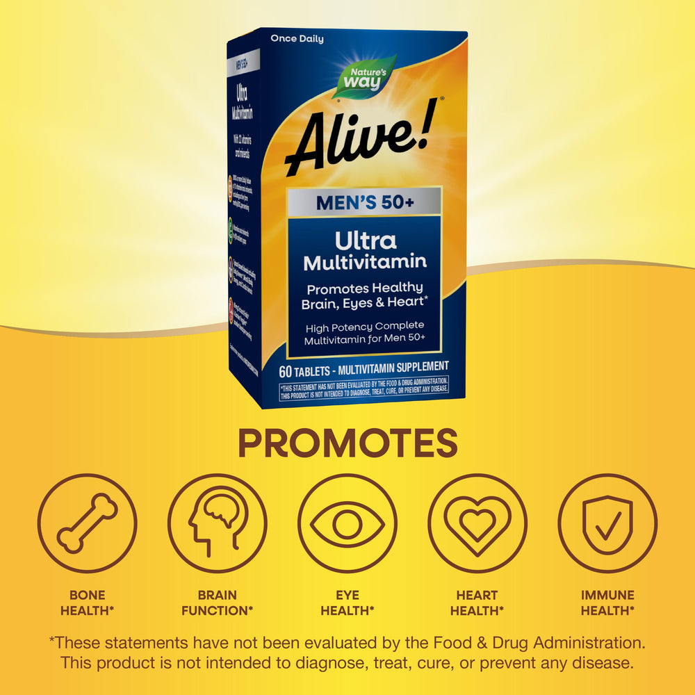 Nature's Way Alive! Men's 50+ Ultra Multivitamin box with packaging details