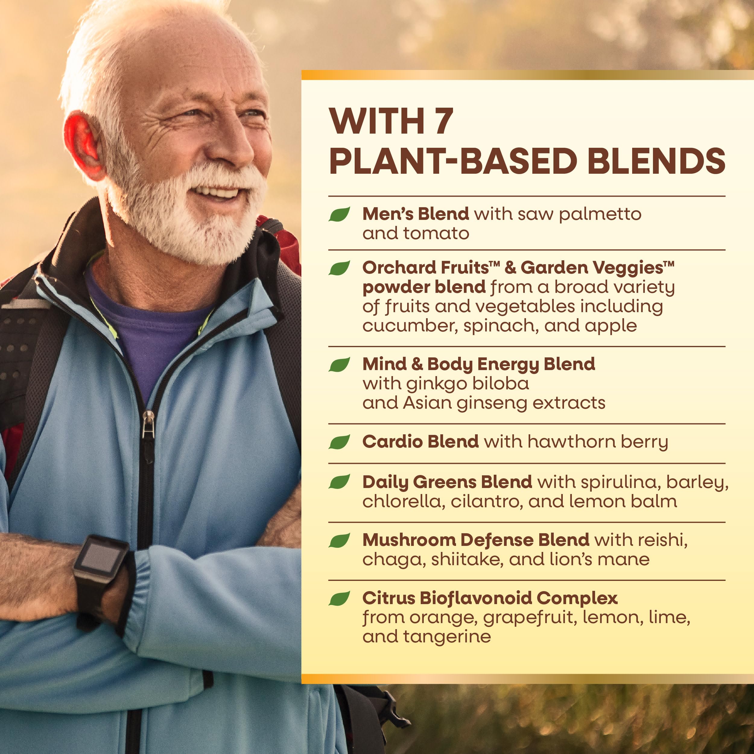 Tablets next to bottle from Nature's Way Alive! Men's 50+ Ultra Multivitamin