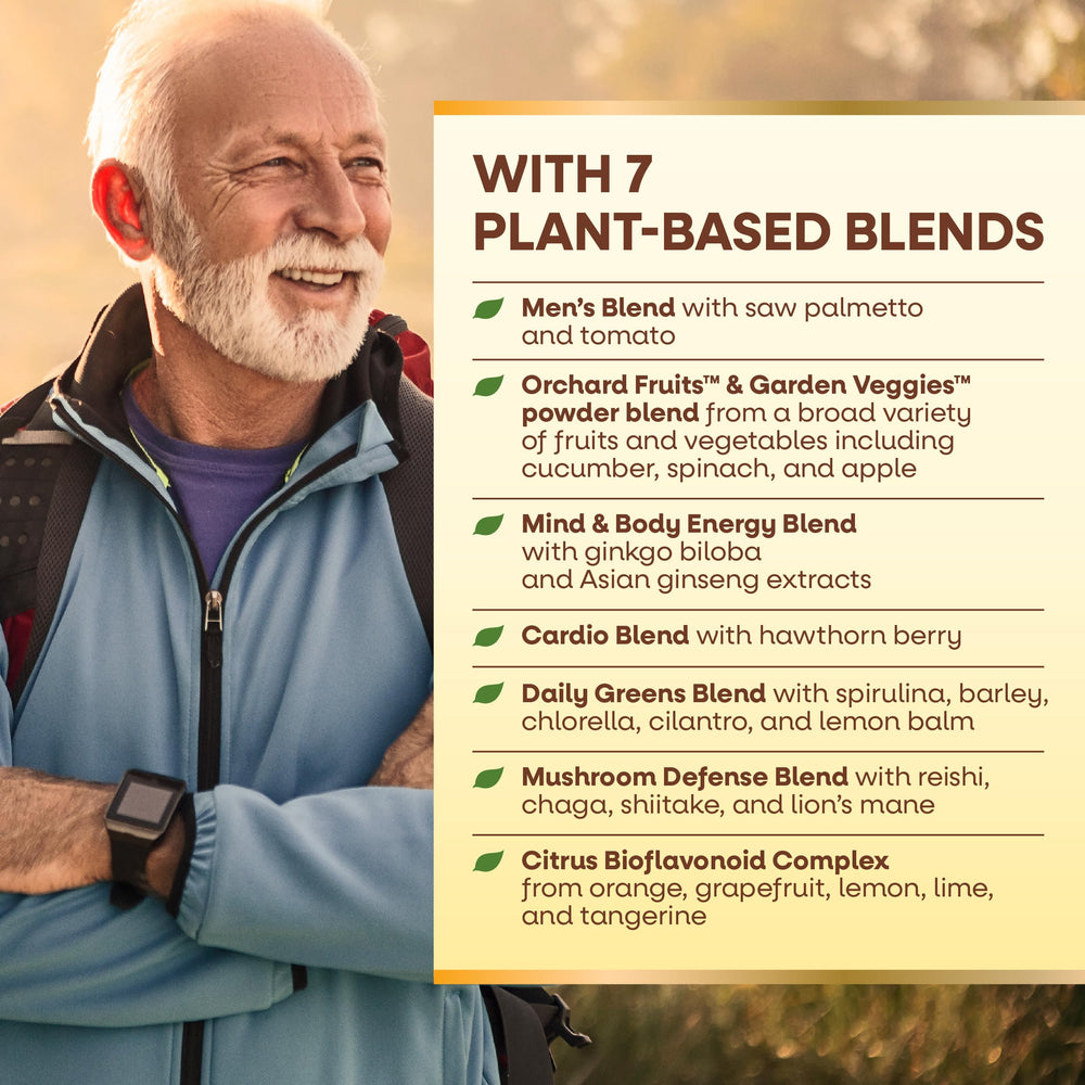 Tablets next to bottle from Nature's Way Alive! Men's 50+ Ultra Multivitamin