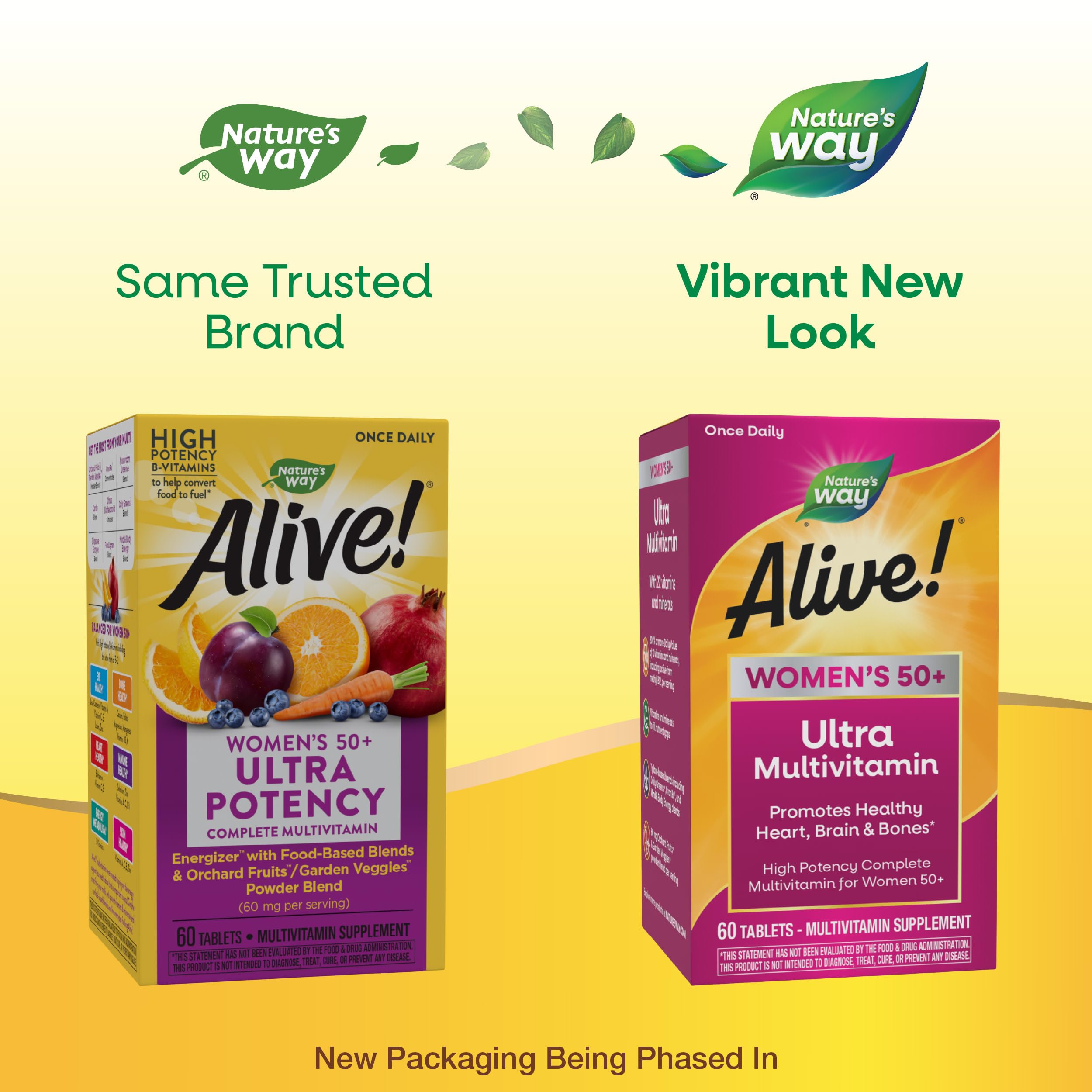 Alive! Women 50+ multivitamin highlighting heart, brain, and bone health support