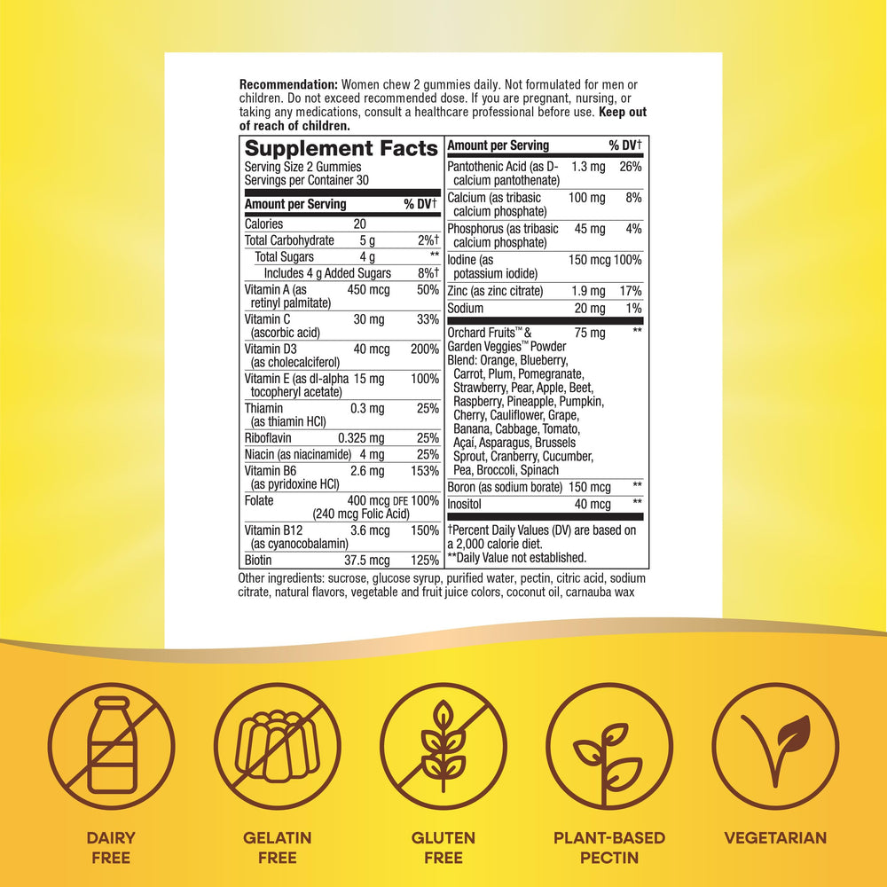 Close-up of the Alive! Women's Gummy Multivitamin Mixed Berry label