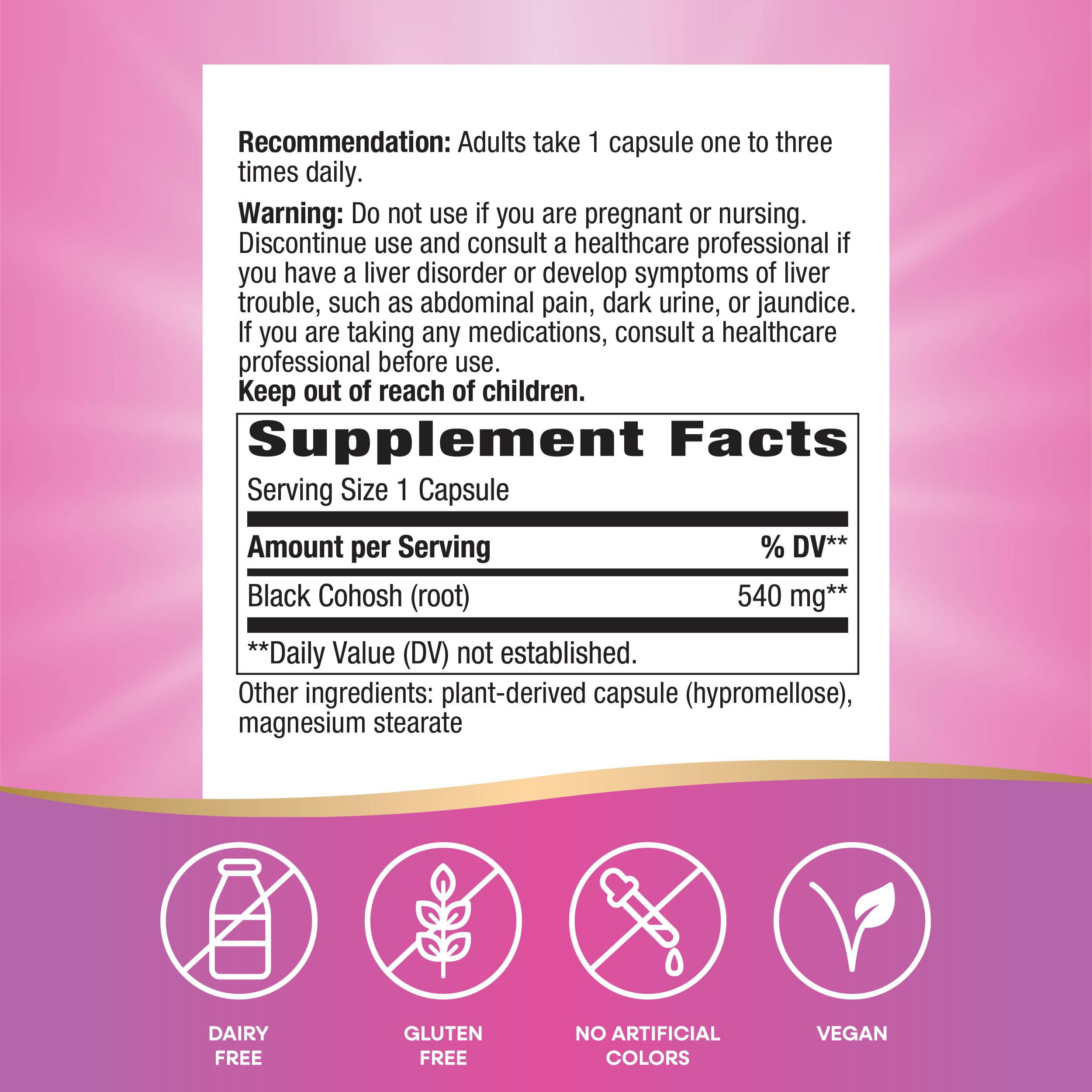 Dosing shot showing a single 540 mg Black Cohosh root capsule