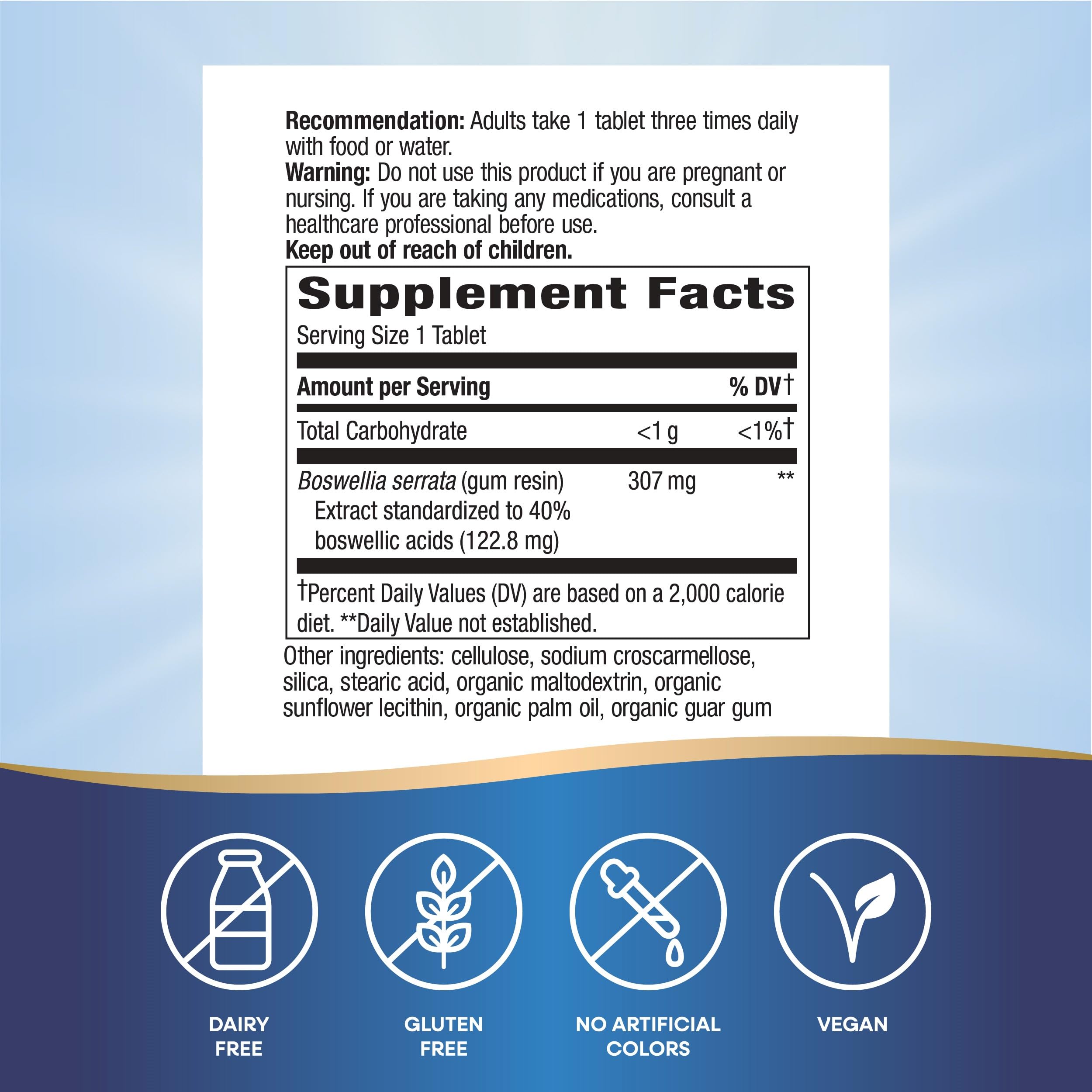 Nature's Way Boswellia Premium Extract bottle back with supplement details