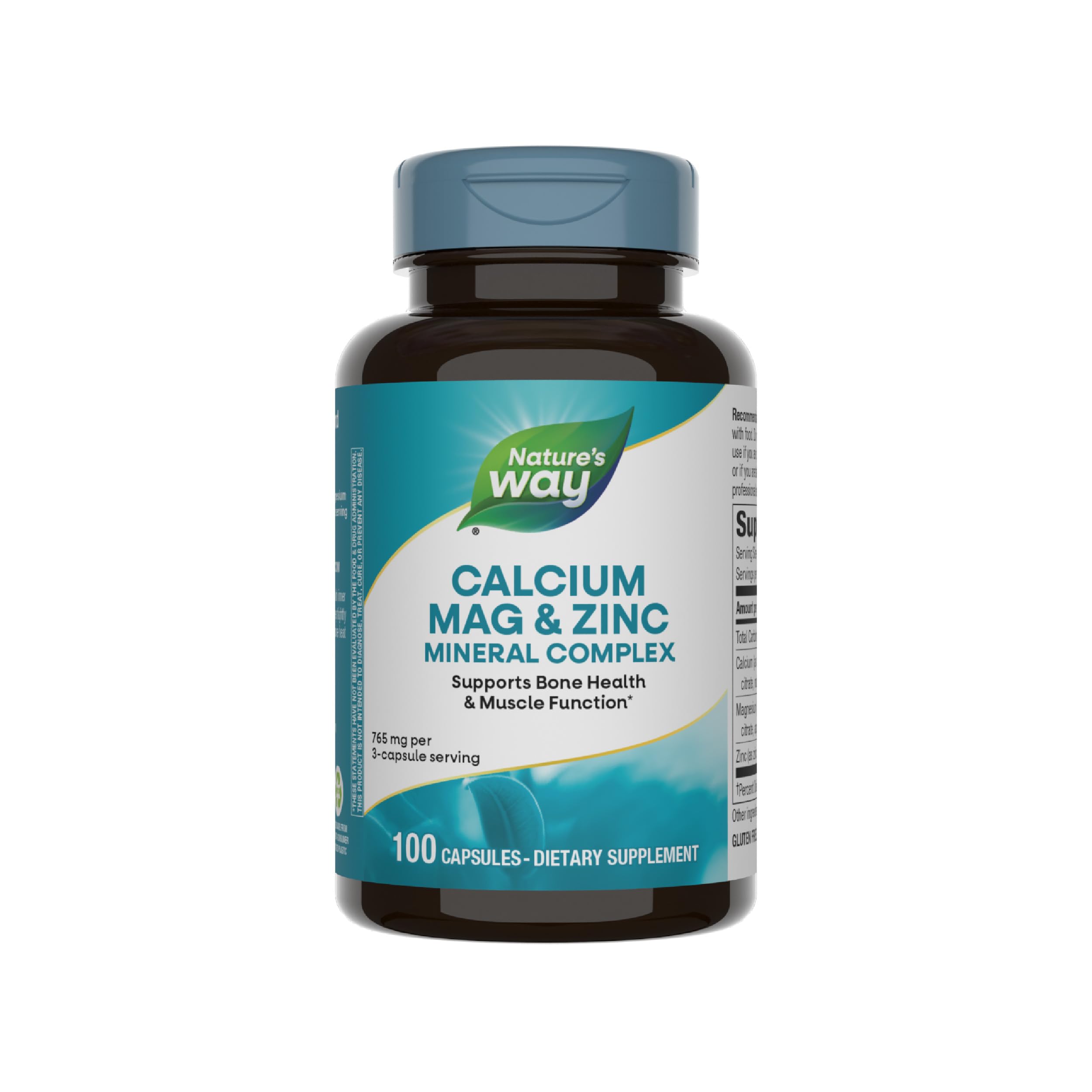 Front view of Nature's Way Calcium Magnesium & Zinc Mineral Complex bottle