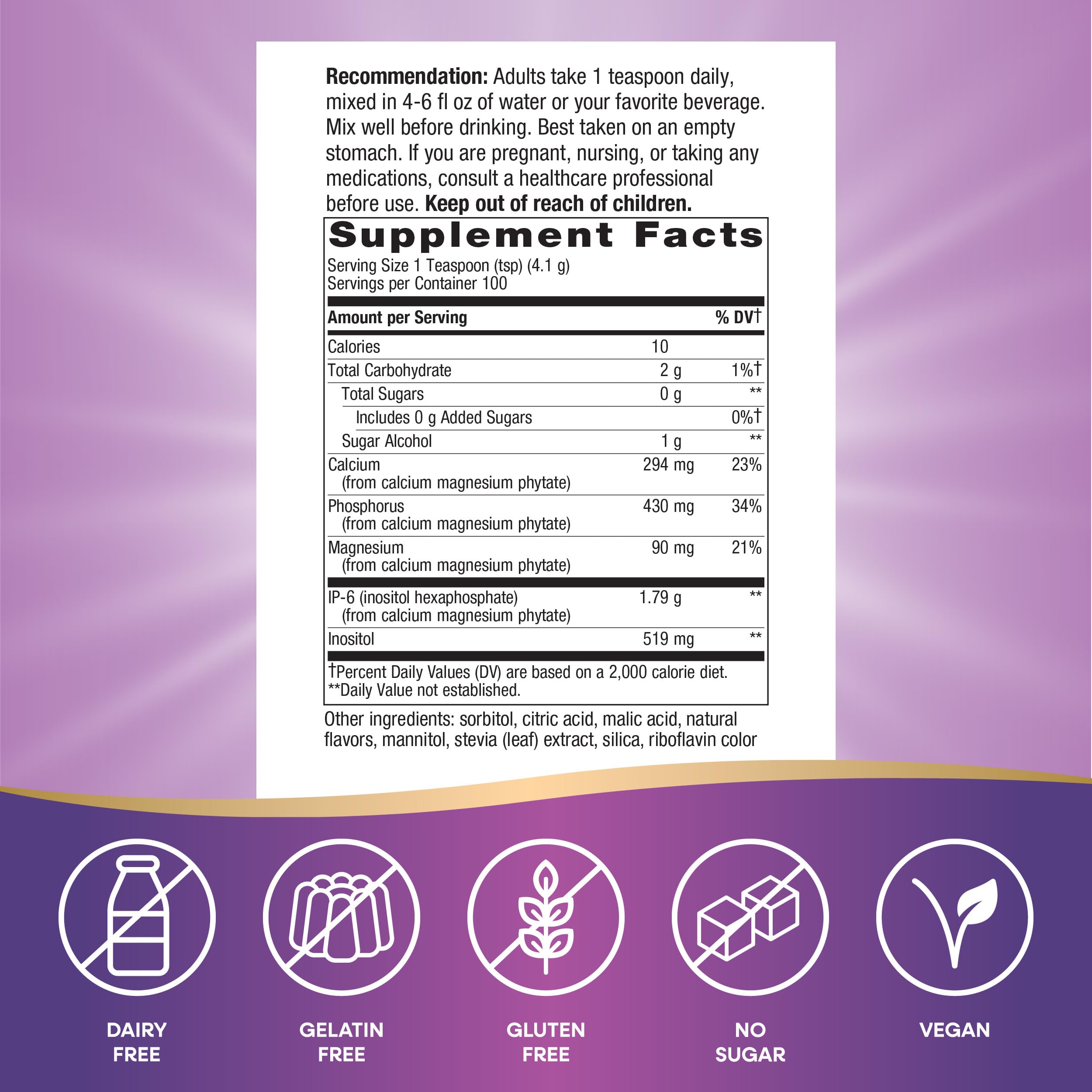 Nature's Way product label close-up displaying IP-6, inositol, and ingredient clarity