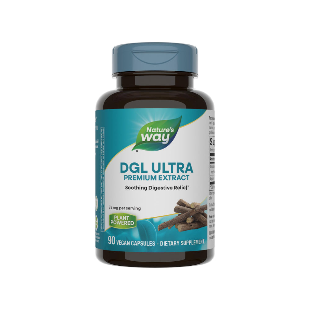 Nature's Way DGL Ultra bottle with GutGard licorice root extract, 75 mg per capsule