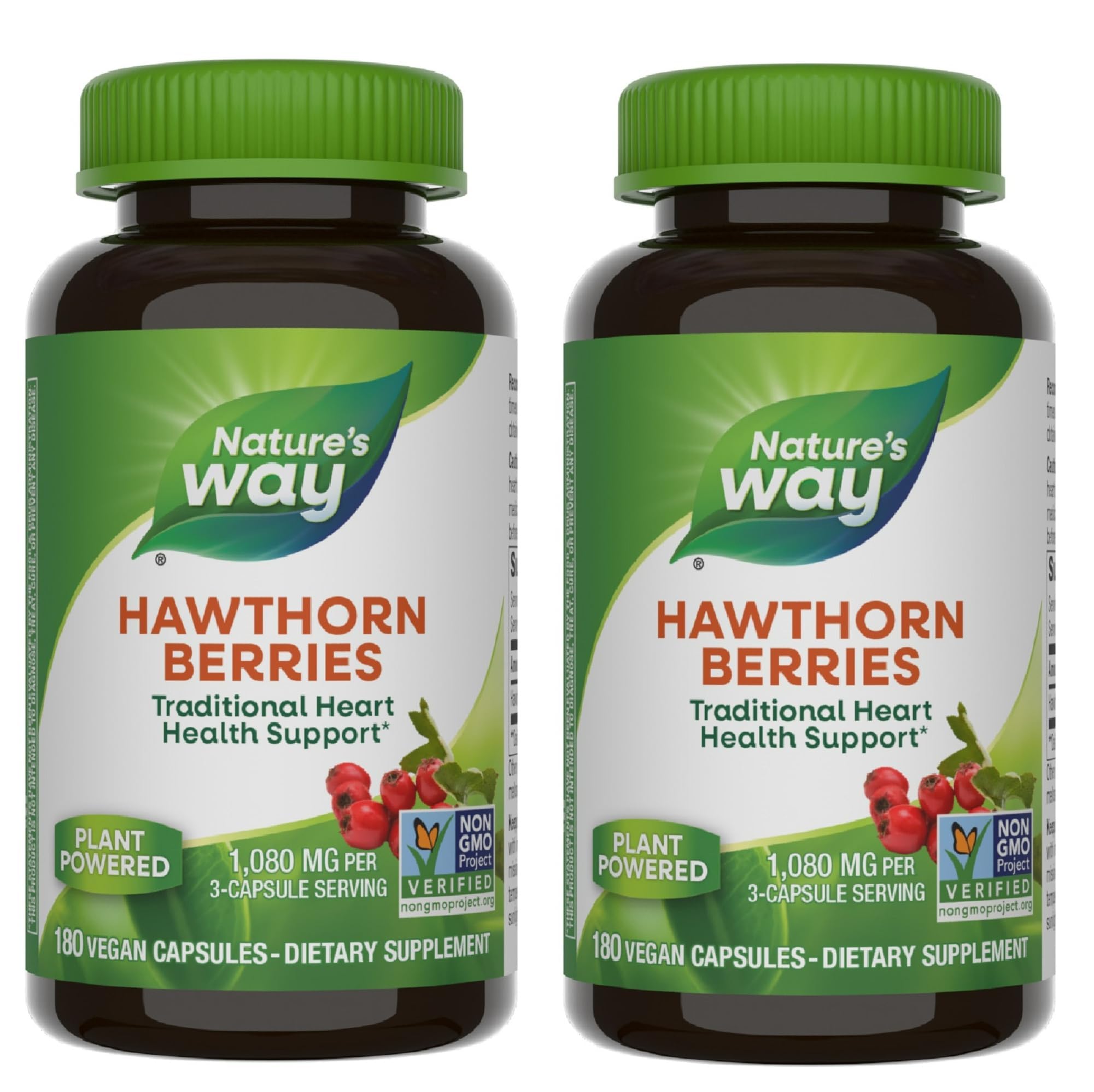 Nature's Way Hawthorn Berries bottle label - 2 pack, 180 vegan capsules