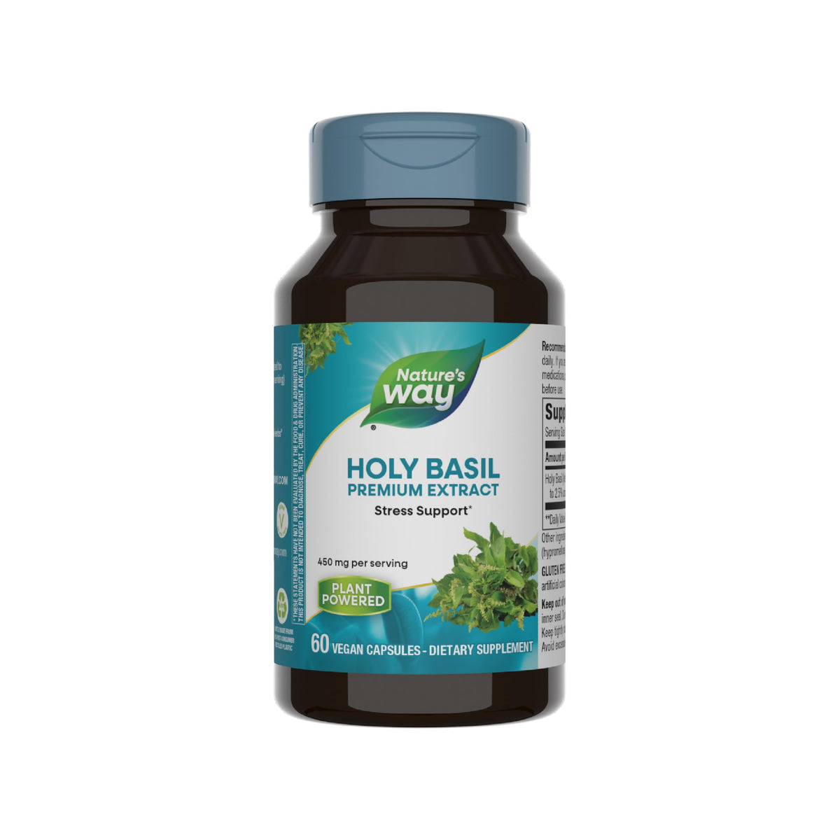 Bottle front label of Nature's Way Holy Basil Premium Extract