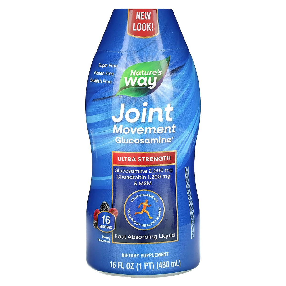 Bottle of Nature's Way Joint Movement Glucosamine Liquid Berry Flavor, 16 oz