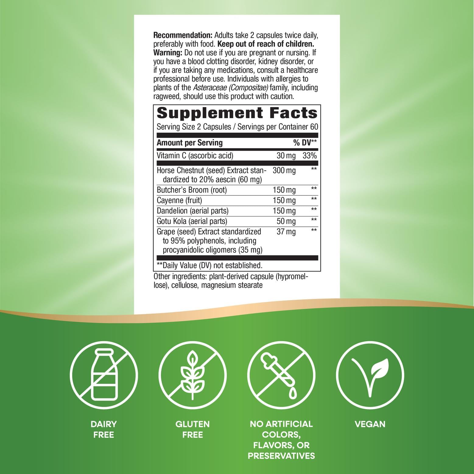 Six-herb blend featuring horse chestnut seed extract