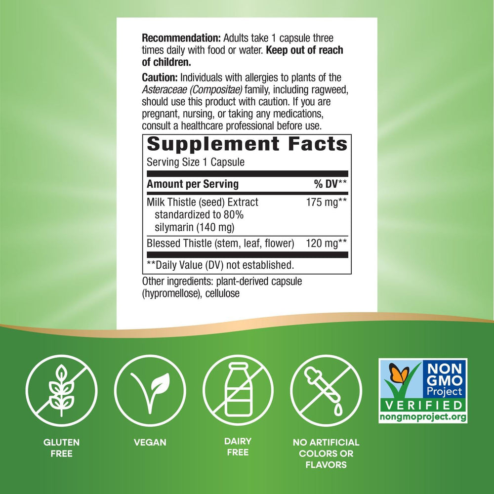 Milk thistle seed extract label highlighting 80% silymarin