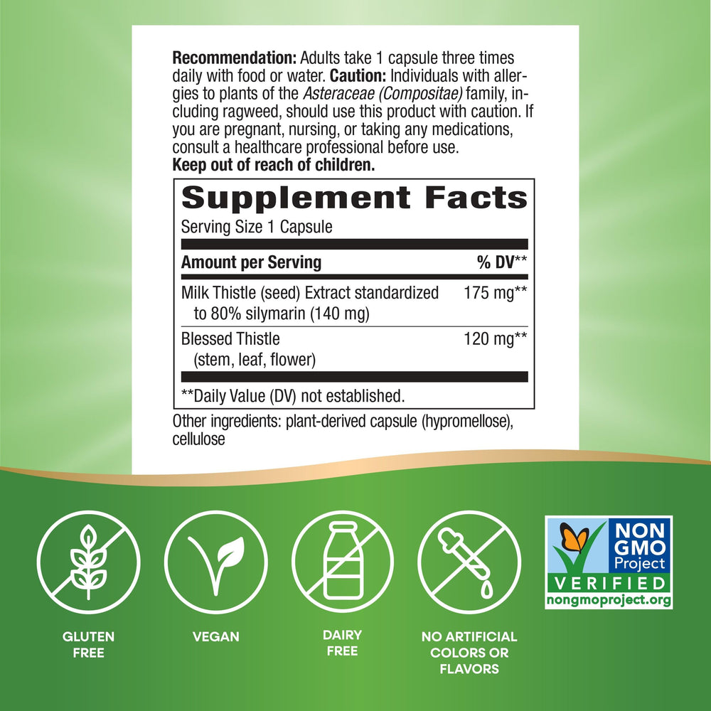 Milk thistle seed extract capsule showing 175 mg