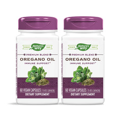Nature's Way oregano oil bottle with 60 vegetarian capsules, 75-85% carvacrol per capsule