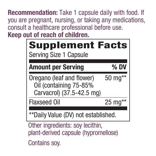 Close-up of oregano oil bottle label