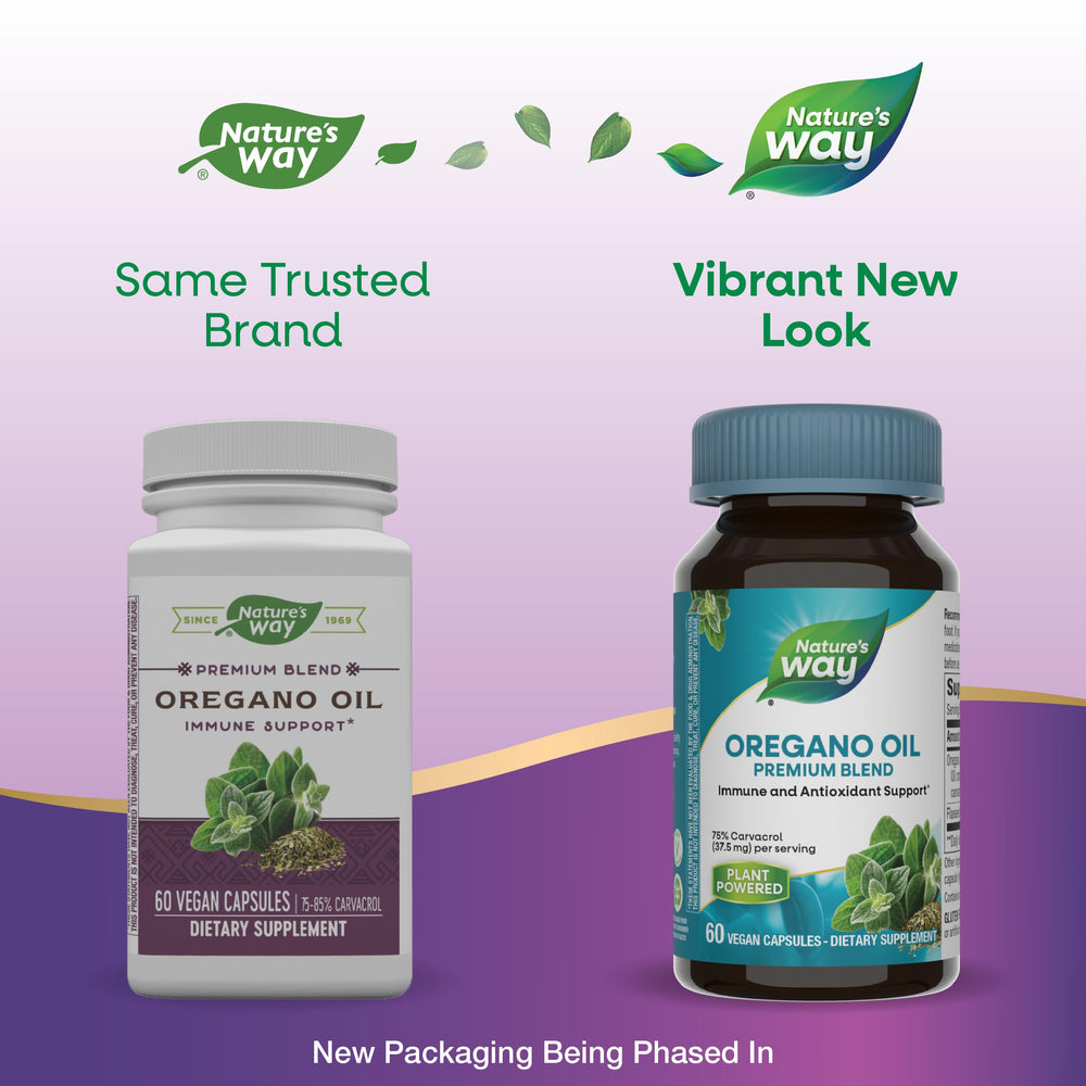 Ingredient blend: 50 mg oregano oil and 25 mg flaxseed oil per capsule