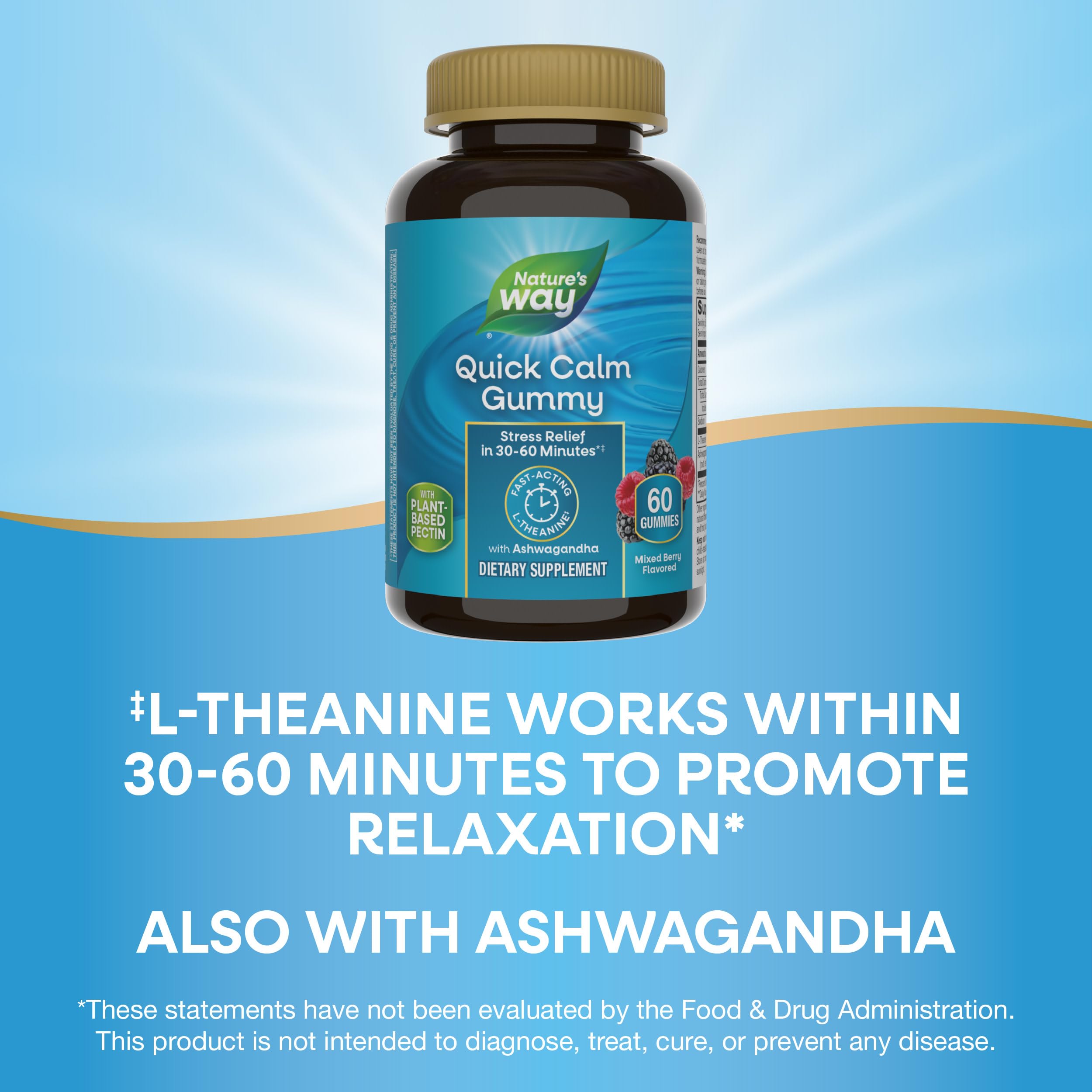 Vegetarian and gluten-free Quick Calm Gummies label