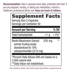 Close-up of Reishi mushroom supplement bottle