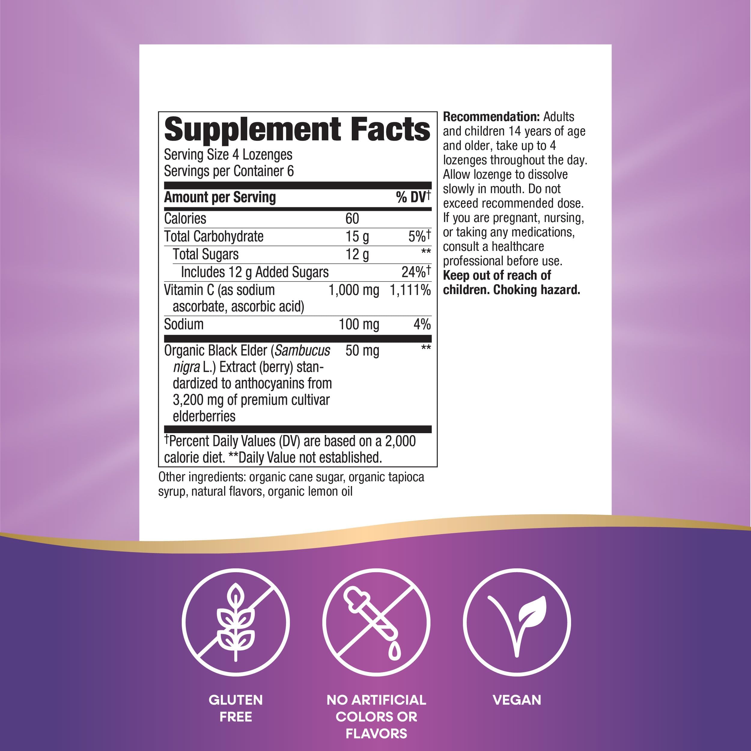 Side view showing packaging of Sambucus Immune Lozenges 3-pack