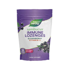 Nature's Way Sambucus immune lozenges box and product shot with wild cherry flavor