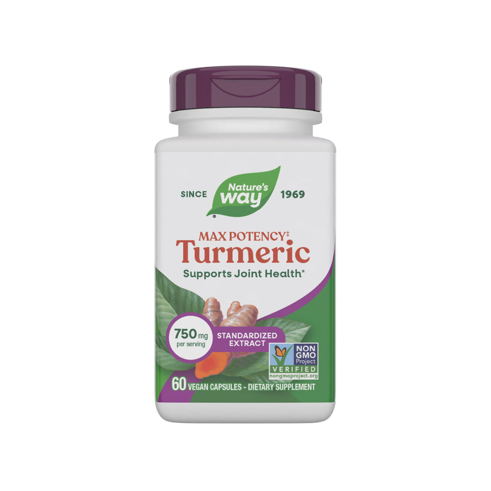 Nature's Way Turmeric 750 mg max potency 60 vegetarian capsules front