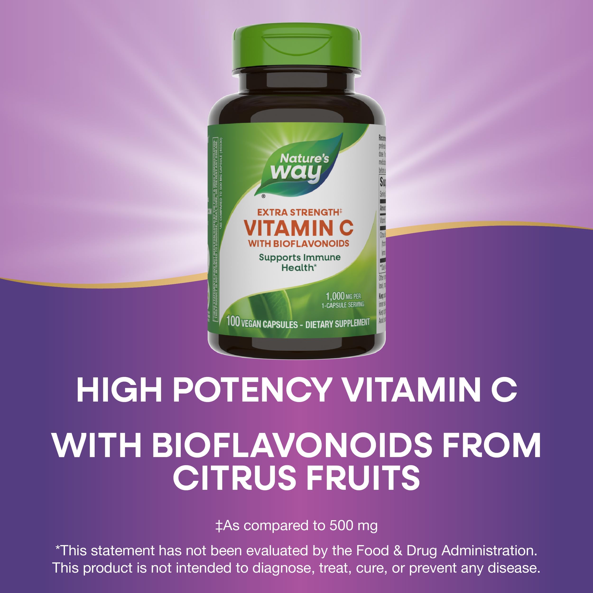 Icons indicating vegan and gluten free vitamin C with bioflavonoids ingredients