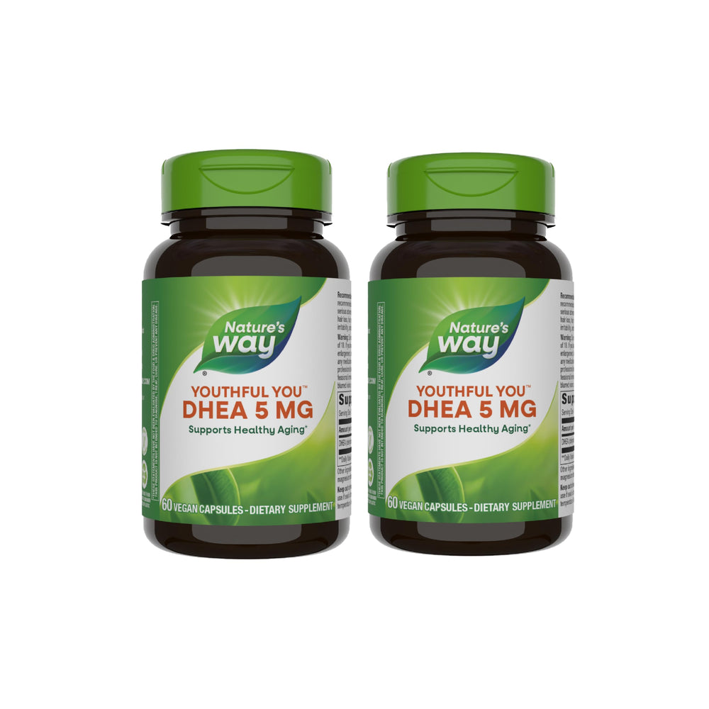 Front view of Nature's Way Youthful You DHEA 5 mg bottle