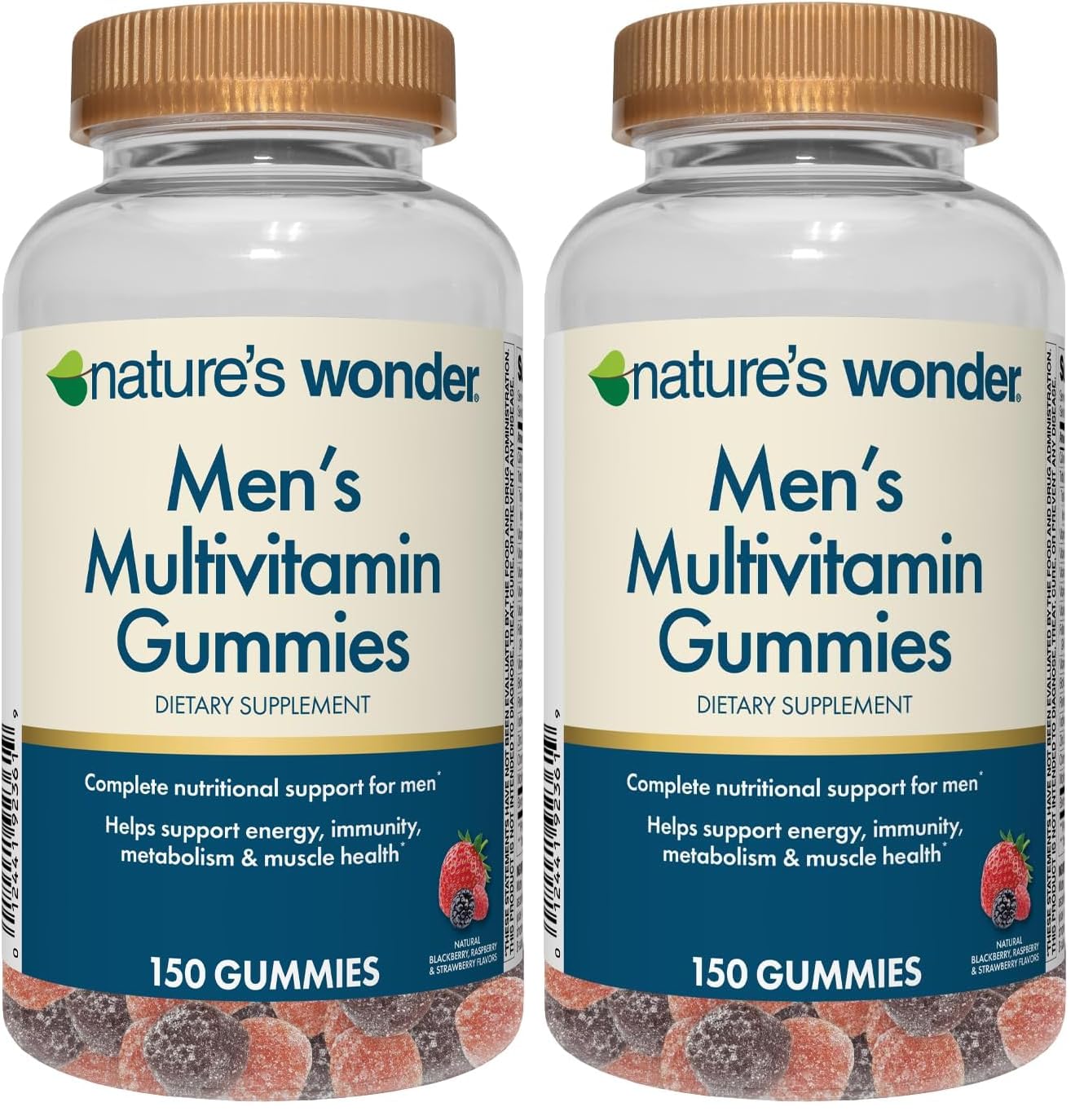 Bottle of Nature's Wonder Men's Multivitamin Gummies - front view