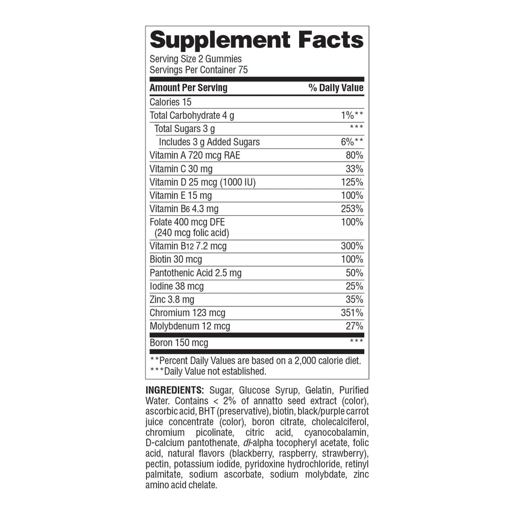 Back of bottle listing ingredients and supplement facts