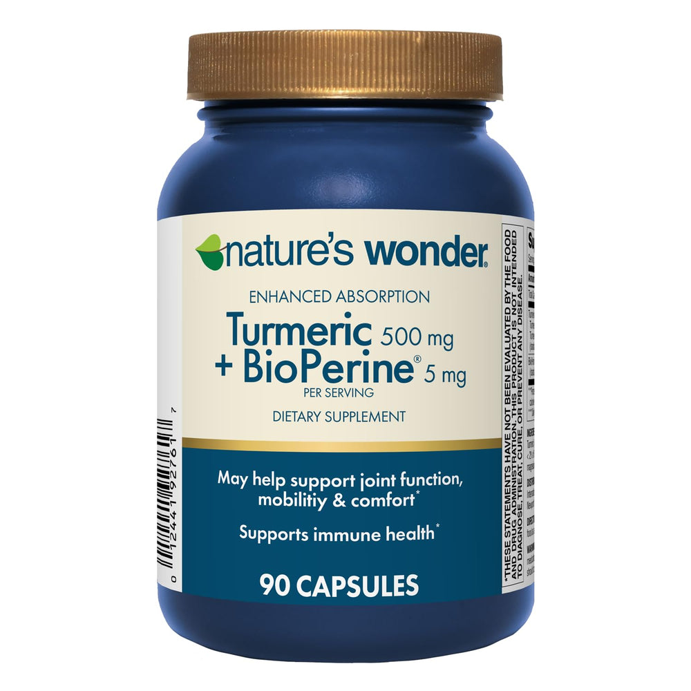 Nature's Wonder Turmeric with BioPerine bottle and 90 capsules - hero image