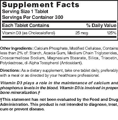 Bottle and packaging of Nature's Blend Vitamin D3 1000 IU 300 tablets