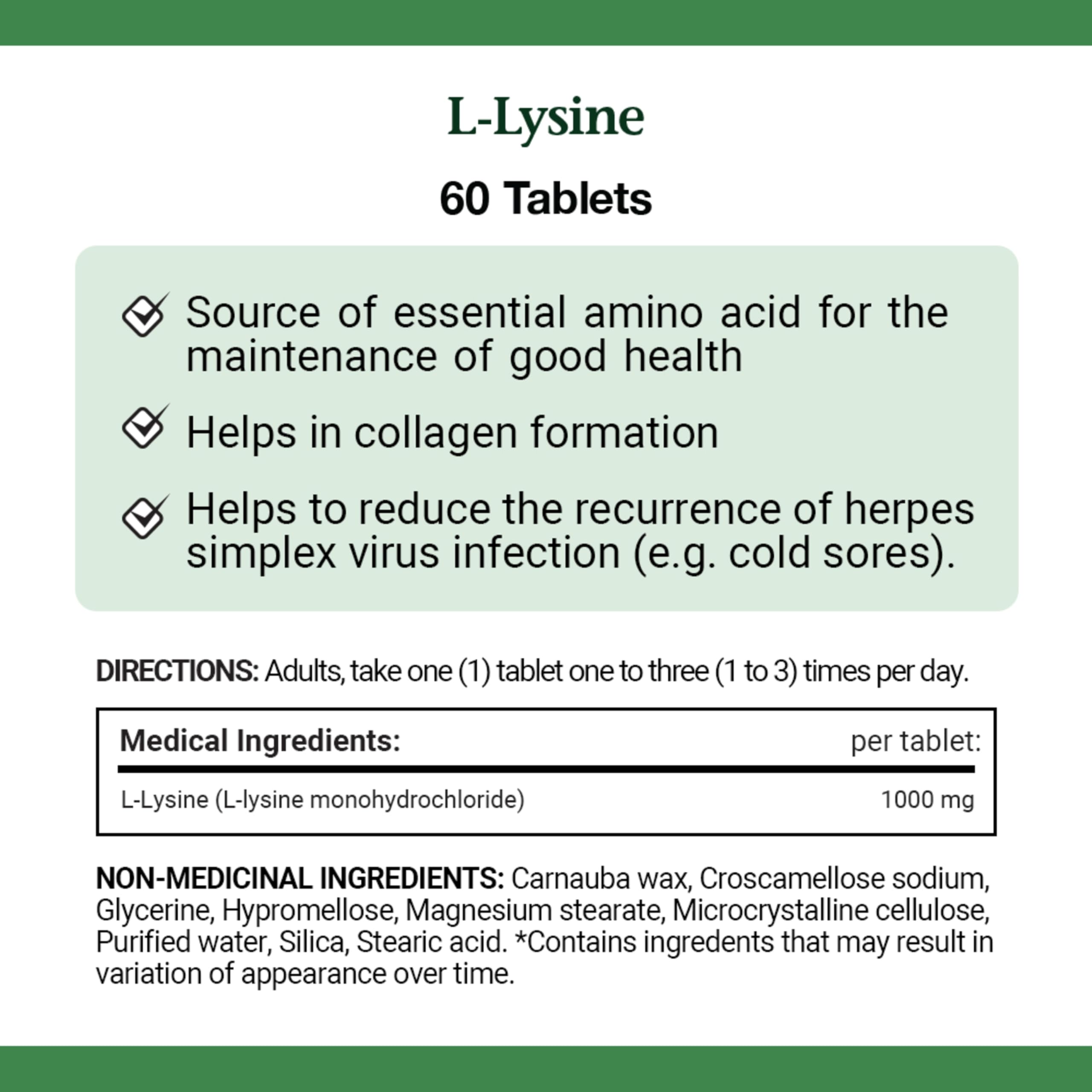 Nature's Bounty L-Lysine 1000 mg bottle front view