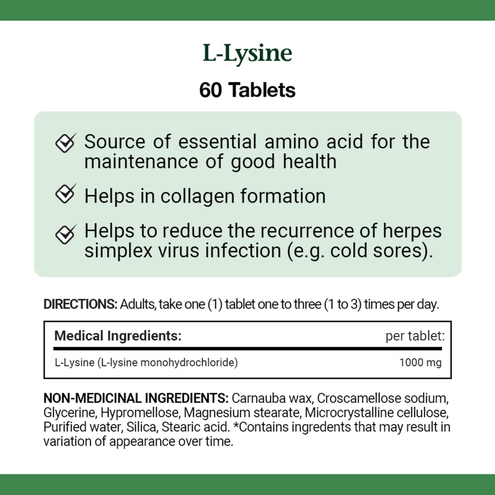 Nature's Bounty L-Lysine 1000 mg bottle front view