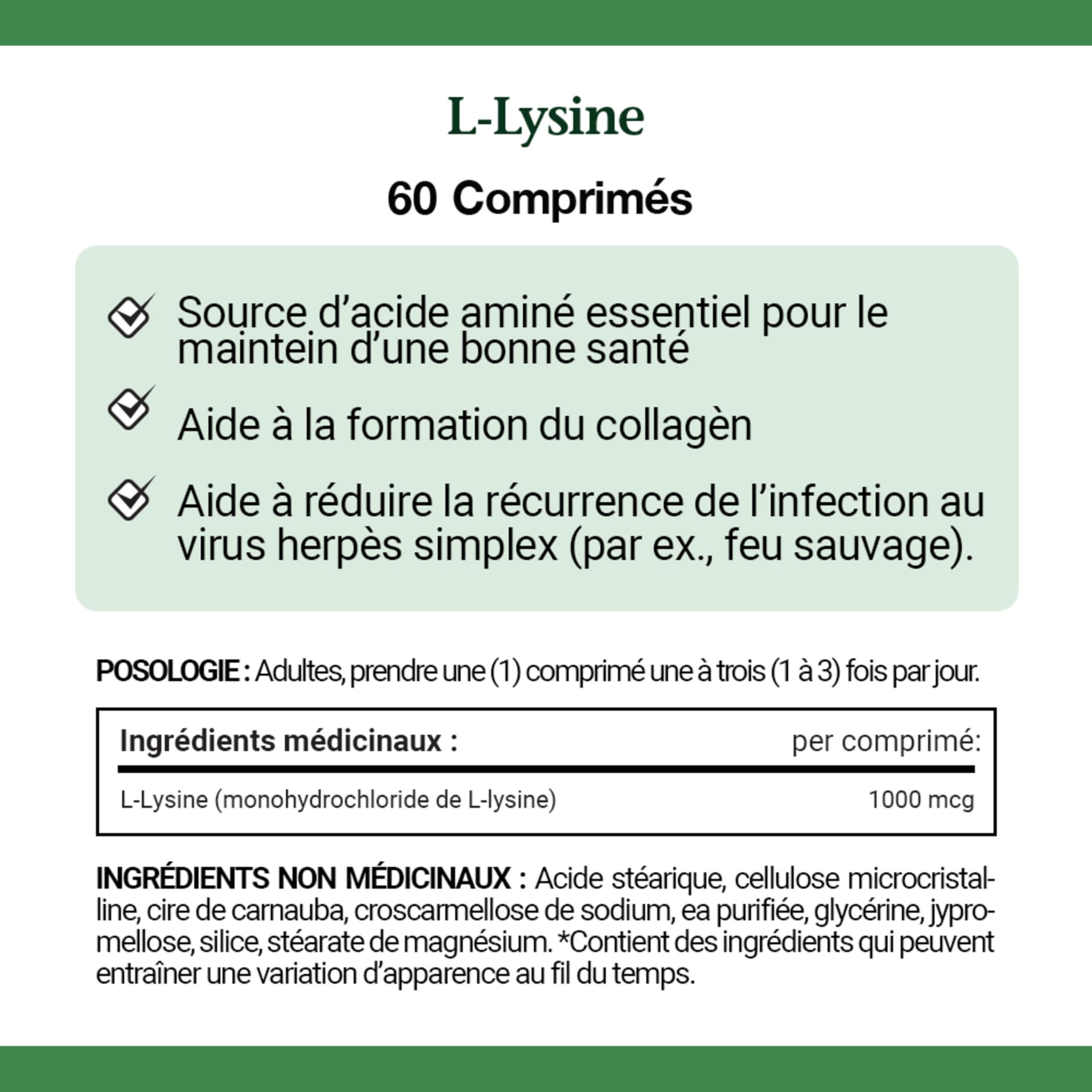 Bottle of 60 L-Lysine tablets with Nature's Bounty branding