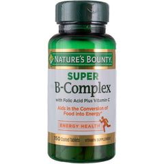 Nature's Bounty Super B-Complex with Folic Acid and Vitamin C - 150 tablets, pack of 2, front view