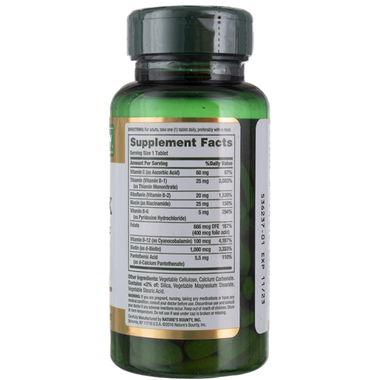 Close-up of Nature's Bounty Super B-Complex tablets
