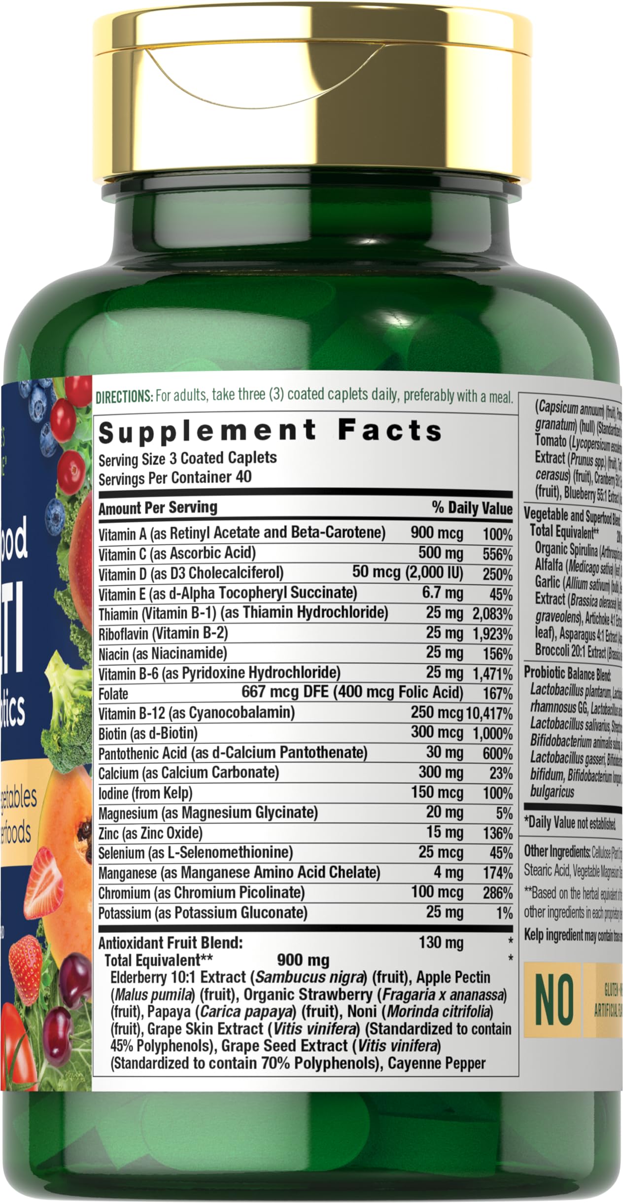 Close-up of coated caplets from Nature's Fortune multivitamin