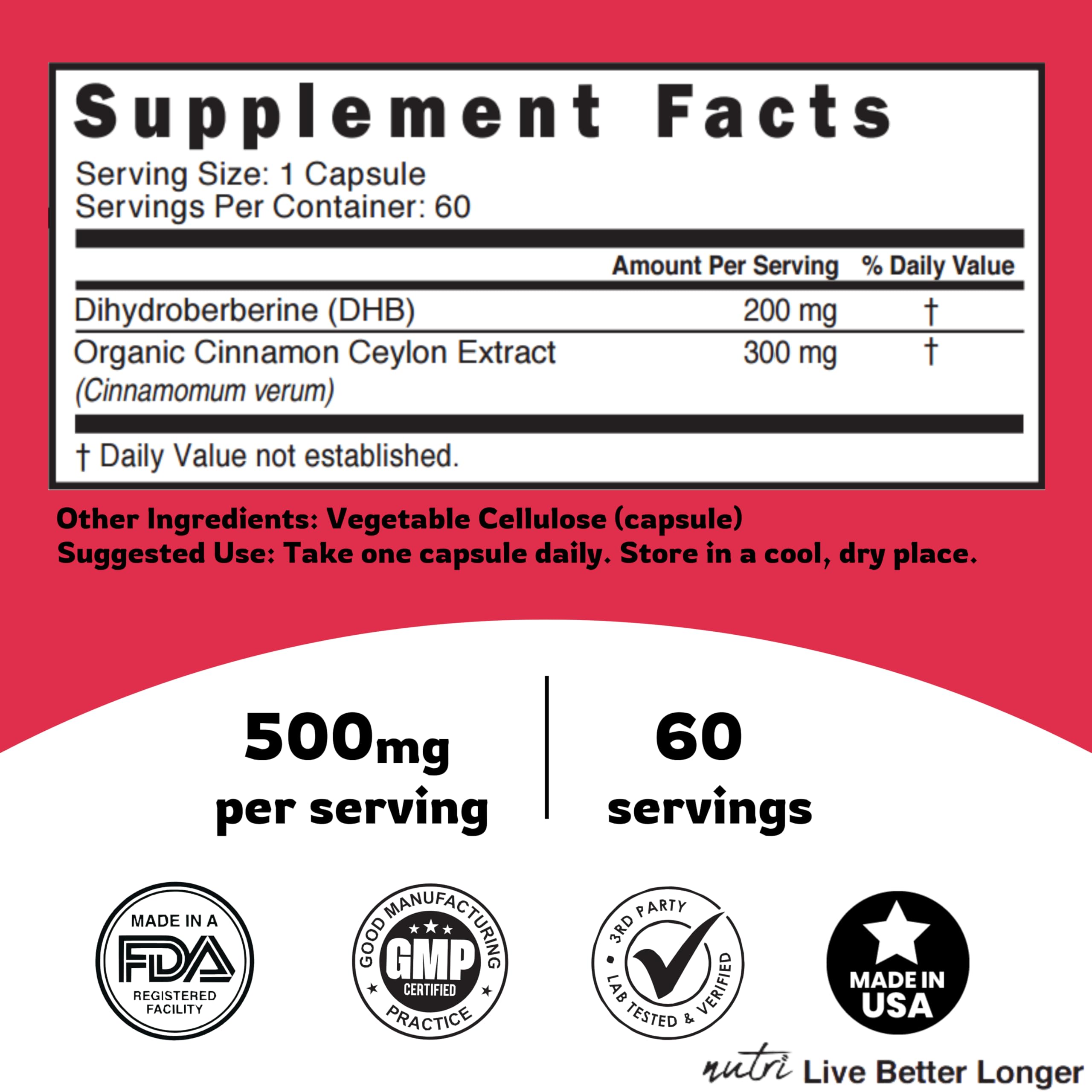 USA GMP/FDA registered facility badge on product packaging