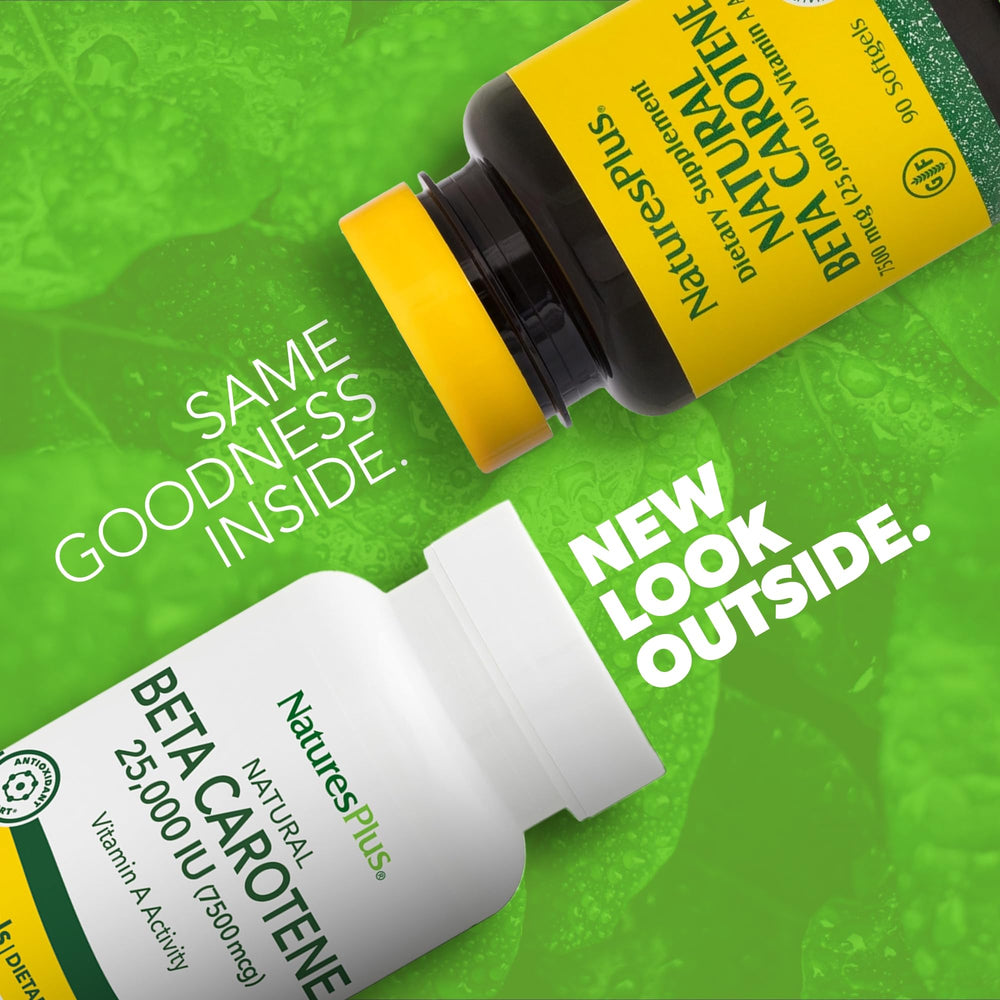 Back label of Nature's Plus Beta Carotene bottle showing nutrition facts